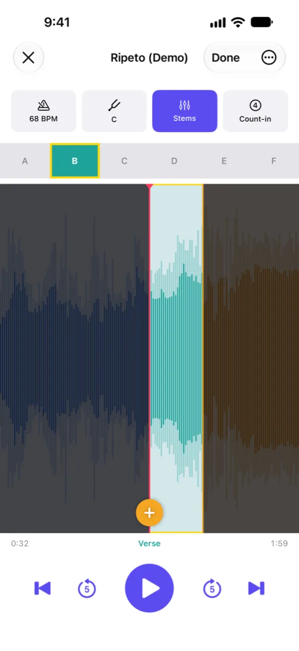 Editing the section markers on the waveform